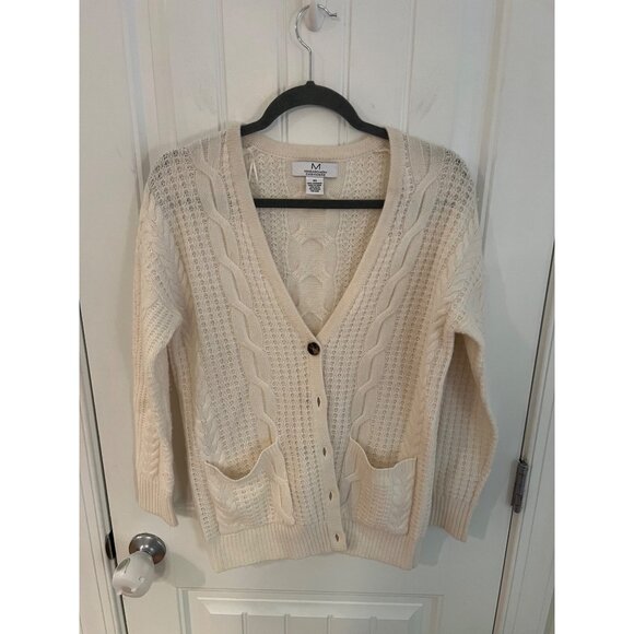 Magaschoni 100% Cashmere Cable Knit Cardigan Sweater Cream Size XS - Picture 3 of 5